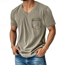 Men's T Shirt Tee Short Sleeve Shirt Tee Top Short Sleeve V Neck Summer Plain Fashion Designer Basic Pocket Vacation Street Going out Black Navy Blue Blue Top Tee for Men