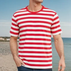 Men's T Shirt Tee Short Sleeve Shirt Tee Top Short Sleeve Crew Neck Spring & Summer Striped Fashion Designer Basic Vacation Street Going out Black Yellow Red Top Tee for Men