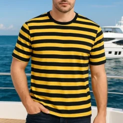 Men's T Shirt Tee Short Sleeve Shirt Tee Top Short Sleeve Crew Neck Spring & Summer Striped Fashion Designer Basic Vacation Street Going out Black Yellow Red Top Tee for Men