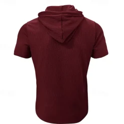 Men's T Shirt Tee Short Sleeve Shirt Tee Top Short Sleeve Hooded Summer Plain Fashion Designer Basic Buttons Vacation Street Going out Wine Black Blue Top Tee for Men