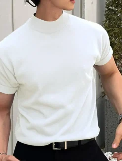 Men's T shirt Tee Tee Top Plain Turtleneck Street Vacation Short Sleeves Knitting Clothing Apparel Fashion Designer Basic