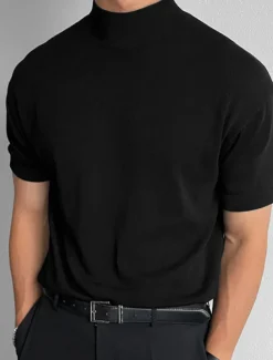 Men's T shirt Tee Tee Top Plain Turtleneck Street Vacation Short Sleeves Knitting Clothing Apparel Fashion Designer Basic