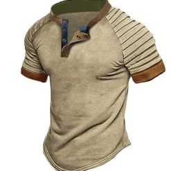 Men's T shirt Tee Tee Top Plain Slim Pleated Standing Collar Street Vacation Short Sleeves Lace up Clothing Apparel Fashion Designer Basic