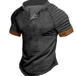 Men's T shirt Tee Tee Top Plain Slim Pleated Standing Collar Street Vacation Short Sleeves Lace up Clothing Apparel Fashion Designer Basic