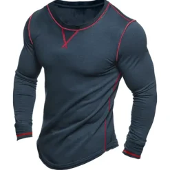 Men's T Shirt Tee Top Long Sleeve Shirt Long Sleeve Crew Neck Spring & Fall Plain Vintage Designer Basic Patchwork Vacation Street Going out Navy Blue Top Tee for Men