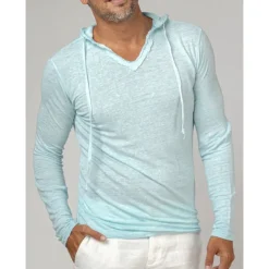 Men's T Shirt Tee Top Long Sleeve Hooded Summer Plain Fashion Designer Basic Vacation Street Going out White Navy Blue Brown Top Tee for Men