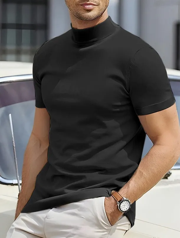 Men's T Shirt Tee Top Mock Turtleneck Short Sleeves Turtleneck Summer Plain Designer Basic Modern Contemporary Vacation Street Going out Wine Black White Top Tee for Men