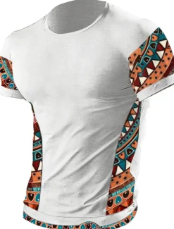 Men's T Shirt Tee Top Short Sleeves Crew Neck Summer Color Block Tribal Fashion Designer Ethnic Vacation Going out Casual Daily Black White Red Top Tee for Men