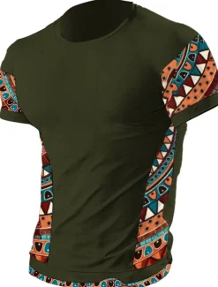 Men's T Shirt Tee Top Short Sleeves Crew Neck Summer Color Block Tribal Fashion Designer Ethnic Vacation Going out Casual Daily Black White Red Top Tee for Men