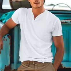 Men's T Shirt Tee Top Short Sleeve V Neck Summer Plain Sports Fashion Lightweight V Neck Vacation Casual Holiday Dark Grey Black White Top Tee for Men