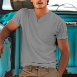 Men's T Shirt Tee Top Short Sleeve V Neck Summer Plain Sports Fashion Lightweight V Neck Vacation Casual Holiday Dark Grey Black White Top Tee for Men