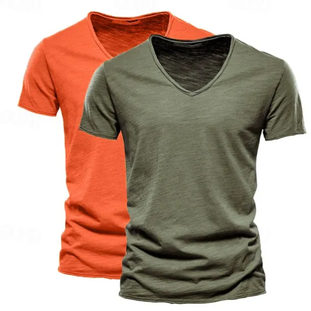 Men's T Shirt Tee Top Short Sleeves V Neck Summer Plain Fashion Designer Basic V Neck Vacation Street Going out White+Black White and Blue Orange / Green Top Tee for Men