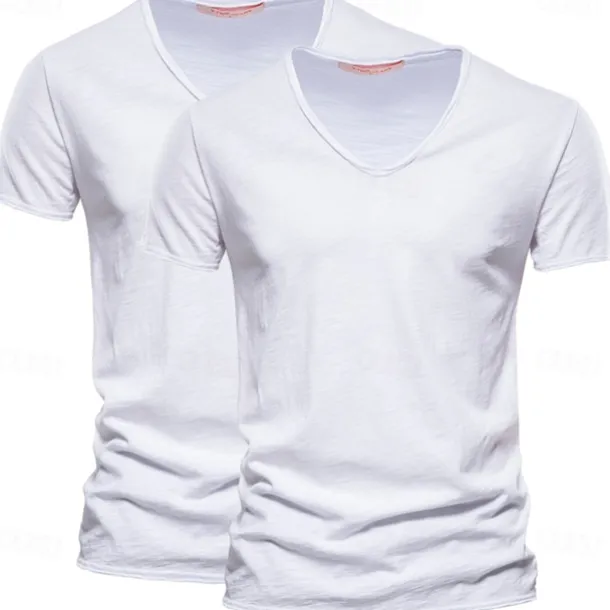 Men's T Shirt Tee Top Short Sleeves V Neck Summer Plain Fashion Designer Basic V Neck Vacation Street Going out White+Black White and Blue Orange / Green Top Tee for Men