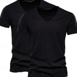 Men's T Shirt Tee Top Short Sleeves V Neck Summer Plain Fashion Designer Basic V Neck Vacation Street Going out White+Black White and Blue Orange / Green Top Tee for Men