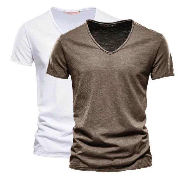 Men's T Shirt Tee Top Short Sleeves V Neck Summer Plain Fashion Designer Basic V Neck Vacation Street Going out White+Black White and Blue Orange / Green Top Tee for Men