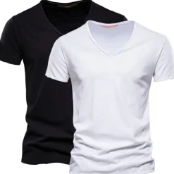 Men's T Shirt Tee Top Short Sleeves V Neck Summer Plain Fashion Designer Basic V Neck Vacation Street Going out White+Black White and Blue Orange / Green Top Tee for Men