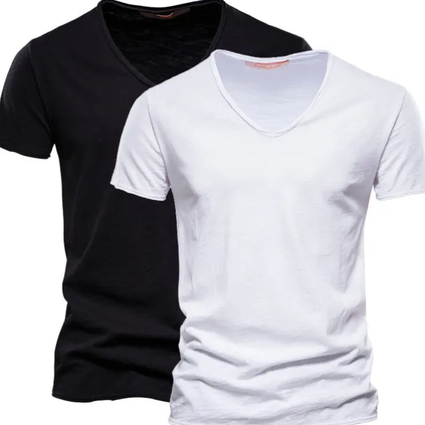 Men's T Shirt Tee Top Short Sleeves V Neck Summer Plain Fashion Designer Basic V Neck Vacation Street Going out White+Black White and Blue Orange / Green Top Tee for Men