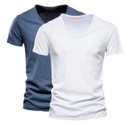 Men's T Shirt Tee Top Short Sleeves V Neck Summer Plain Fashion Designer Basic V Neck Vacation Street Going out White+Black White and Blue Orange / Green Top Tee for Men
