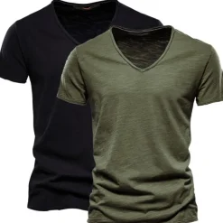 Men's T Shirt Tee Top Short Sleeves V Neck Summer Plain Fashion Designer Basic V Neck Vacation Street Going out White+Black White and Blue Orange / Green Top Tee for Men