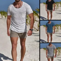 Men's T Shirt Tee Top Short Sleeve Crew Neck Summer Plain Sports Fashion Lightweight Pocket Vacation Casual Holiday Black White Blue Top Tee for Men