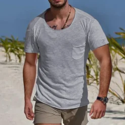 Men's T Shirt Tee Top Short Sleeve Crew Neck Summer Plain Sports Fashion Lightweight Pocket Vacation Casual Holiday Black White Blue Top Tee for Men