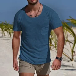 Men's T Shirt Tee Top Short Sleeve Crew Neck Summer Plain Sports Fashion Lightweight Pocket Vacation Casual Holiday Black White Blue Top Tee for Men