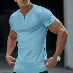 Men's T Shirt Tee Top Short Sleeve V Neck Summer Plain Sports Fashion Lightweight V Neck Vacation Casual Holiday Light Blue Black White Top Tee for Men