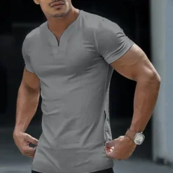 Men's T Shirt Tee Top Short Sleeve V Neck Summer Plain Sports Fashion Lightweight V Neck Vacation Casual Holiday Light Blue Black White Top Tee for Men