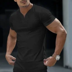 Men's T Shirt Tee Top Short Sleeve V Neck Summer Plain Sports Fashion Lightweight V Neck Vacation Casual Holiday Light Blue Black White Top Tee for Men