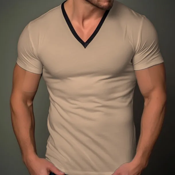 Men's T Shirt Tee Top Short Sleeves V Neck Summer Plain Fashion Designer Basic Vacation Street Going out Black White Khaki Top Tee for Men