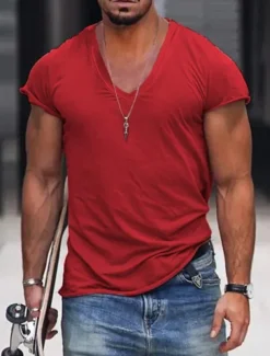 Men's T Shirt Tee Top Short Sleeves V Neck Summer Plain Designer Basic Modern Contemporary Classic Style Vacation Street Going out Black White Pink Top Tee for Men