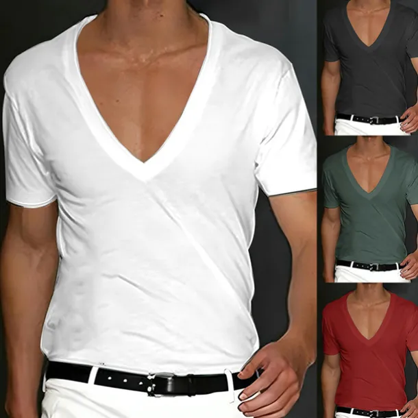 Men's T Shirt Tee Top Short Sleeves V Neck Summer Plain Designer Basic Modern Contemporary Classic Style Vacation Street Going out Black White Red Top Tee for Men