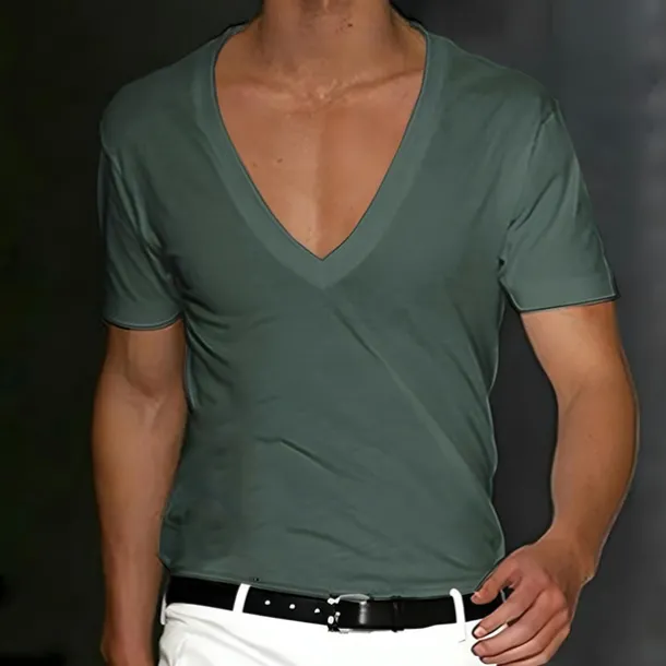 Men's T Shirt Tee Top Short Sleeves V Neck Summer Plain Designer Basic Modern Contemporary Classic Style Vacation Street Going out Black White Red Top Tee for Men