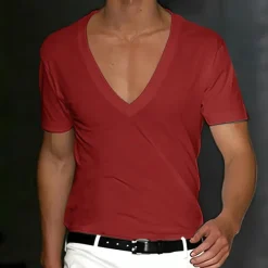 Men's T Shirt Tee Top Short Sleeves V Neck Summer Plain Designer Basic Modern Contemporary Classic Style Vacation Street Going out Black White Red Top Tee for Men