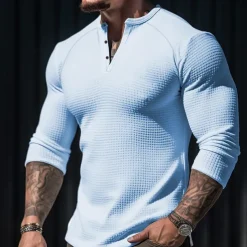 Men's T shirt Tee Waffle Henley Shirt Henley Shirt Tee Top Long Sleeve Shirt Plain Henley Street Vacation Long Sleeve Clothing Apparel Fashion Designer Basic