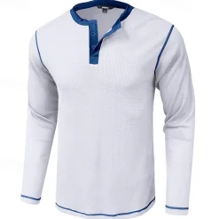 Men's T shirt Tee Waffle Henley Shirt Henley Shirt Tee Top Long Sleeve Shirt Plain Raglan Sleeve Henley Street Vacation Long Sleeve Patchwork Clothing Apparel Polyester Fashion Designer Basic