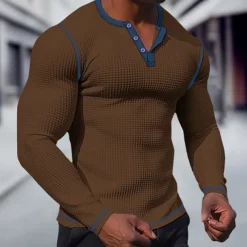 Men's T shirt Tee Waffle Henley Shirt Henley Shirt Tee Top Long Sleeve Shirt Plain Raglan Sleeve Henley Street Vacation Long Sleeve Patchwork Clothing Apparel Polyester Fashion Designer Basic