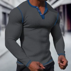 Men's T shirt Tee Waffle Henley Shirt Henley Shirt Tee Top Long Sleeve Shirt Plain Raglan Sleeve Henley Street Vacation Long Sleeve Patchwork Clothing Apparel Polyester Fashion Designer Basic