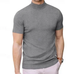 Men's T Shirt Turtleneck shirt Knit Tee Tee Top Short Sleeves Turtleneck Summer Plain Fashion Designer Basic Knitting Vacation Street Going out Black White Navy Blue Top Tee for Men