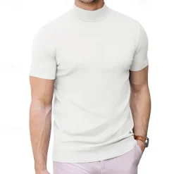 Men's T Shirt Turtleneck shirt Knit Tee Tee Top Short Sleeves Turtleneck Summer Plain Fashion Designer Basic Knitting Vacation Street Going out Black White Navy Blue Top Tee for Men
