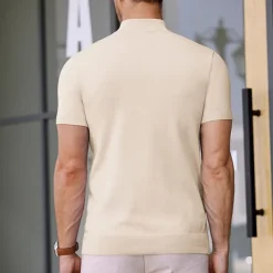 Men's T Shirt Turtleneck shirt Knit Tee Tee Top Short Sleeves Turtleneck Summer Plain Fashion Designer Basic Knitting Vacation Street Going out Black White Navy Blue Top Tee for Men