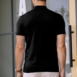 Men's T Shirt Turtleneck shirt Knit Tee Tee Top Short Sleeves Turtleneck Summer Plain Fashion Designer Basic Knitting Vacation Street Going out Black White Navy Blue Top Tee for Men