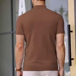 Men's T Shirt Turtleneck shirt Knit Tee Tee Top Short Sleeves Turtleneck Summer Plain Fashion Designer Basic Knitting Vacation Street Going out Black White Navy Blue Top Tee for Men