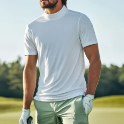 Men's T Shirt Turtleneck shirt Short Sleeve Stand Collar Summer Spring Plain Fashion Casual Comfortable Classic Vacation Street Holiday White Gray Green Top Tee for Men