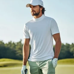 Men's T Shirt Turtleneck shirt Short Sleeve Stand Collar Summer Spring Plain Fashion Casual Comfortable Classic Vacation Street Holiday White Gray Green Top Tee for Men