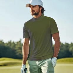 Men's T Shirt Turtleneck shirt Short Sleeve Stand Collar Summer Spring Plain Fashion Casual Comfortable Classic Vacation Street Holiday White Gray Green Top Tee for Men