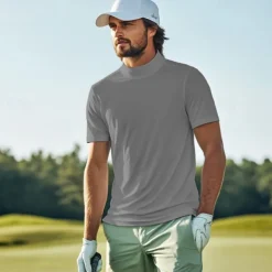 Men's T Shirt Turtleneck shirt Short Sleeve Stand Collar Summer Spring Plain Fashion Casual Comfortable Classic Vacation Street Holiday White Gray Green Top Tee for Men