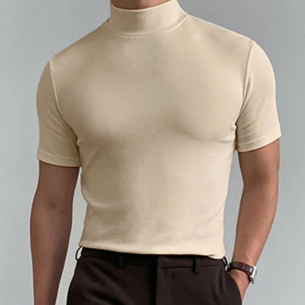 Men's T Shirt Turtleneck shirt Short Sleeve Stand Collar Summer Spring Plain Fashion Casual Comfortable Vacation Street Holiday Black White Red Top Tee for Men