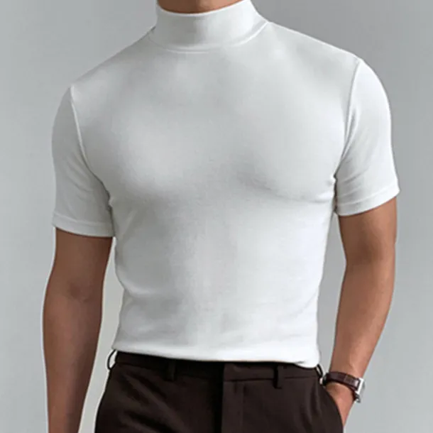 Men's T Shirt Turtleneck shirt Short Sleeve Stand Collar Summer Spring Plain Fashion Casual Comfortable Vacation Street Holiday Black White Red Top Tee for Men