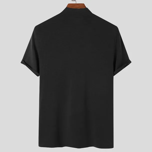 Men's T Shirt Turtleneck shirt Short Sleeve Stand Collar Summer Spring Plain Fashion Casual Comfortable Vacation Street Holiday Black White Red Top Tee for Men